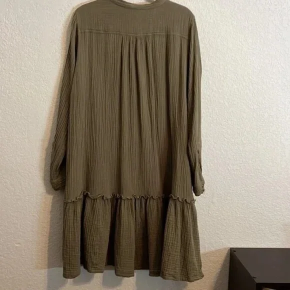 A+ Anthropologie Maeve olive cotton gauze long sleeve tunic mini dress. Sz. 20W - Picture 8 of 10